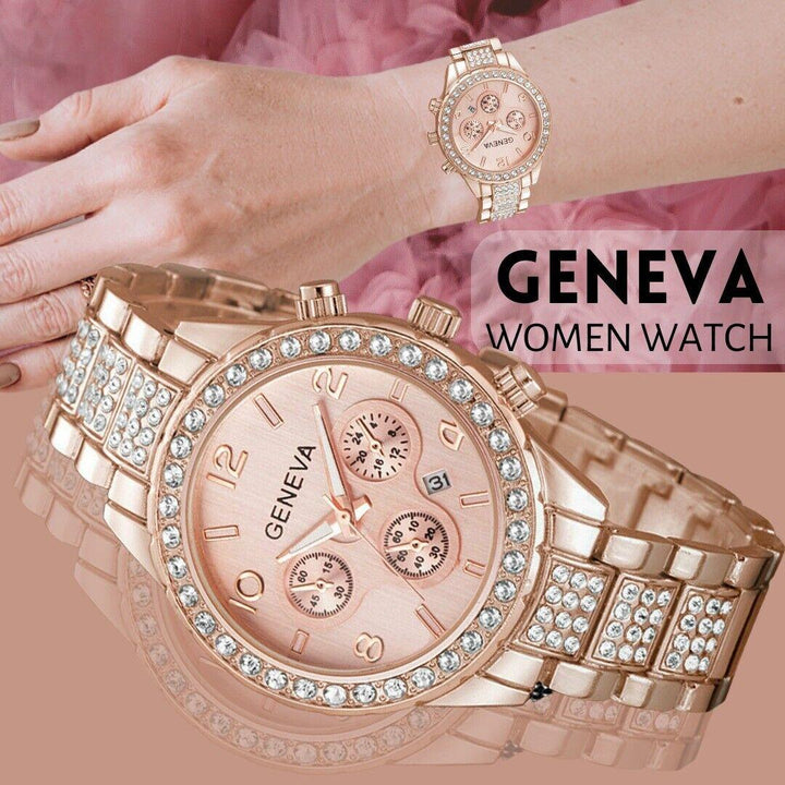 Waterproof Women Luxury Classic Stainless Steel Crystal Quartz Round Wrist Watch - Mamofa Global Store