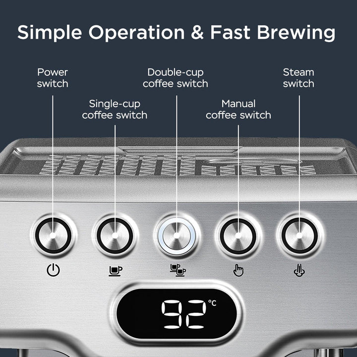 Geek Chef Espresso Machine, 20 Bar Espresso Machine With Milk Frother For Latte, Cappuccino, Macchiato, For Home Espresso Maker, 1.8L Water Tank, Stainless Steel, Ban On Amazon - Mamofa Global Store