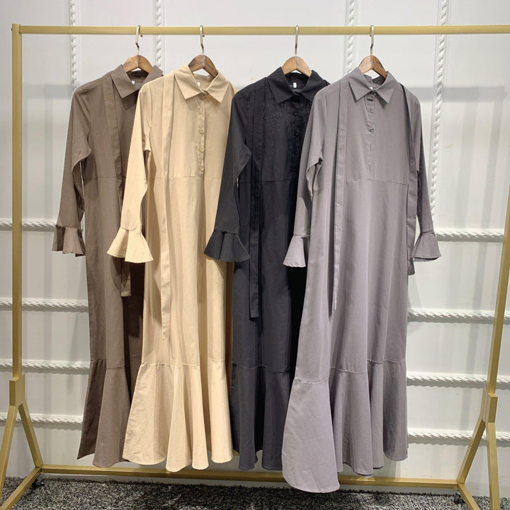 Flared Sleeve Shirt Dress Dubai Robe - Mamofa Global Store