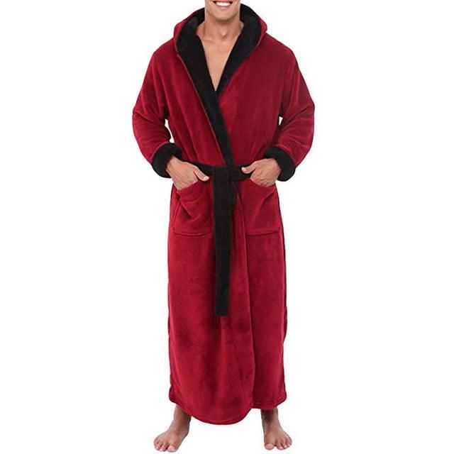 Men BathRobe Flannel Hooded Thick Casual Winter - Mamofa Global Store