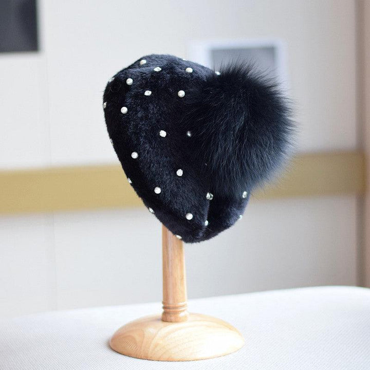 Rhinestone Mink-like Wool Beret Japanese Style Sweet And Cute Painter Cap - Mamofa Global Store