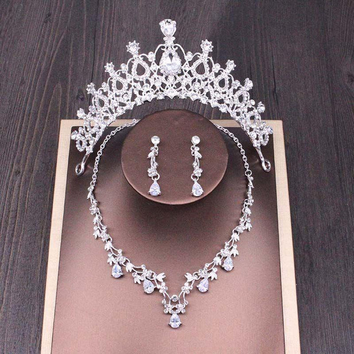 Bridal Rhinestone Crown Necklace Set Wedding Accessories - Mamofa Global Store