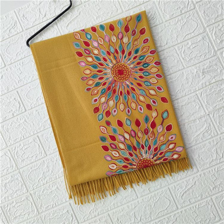 Women's Embroidered Cashmere SUNFLOWER Scarf - Mamofa Global Store