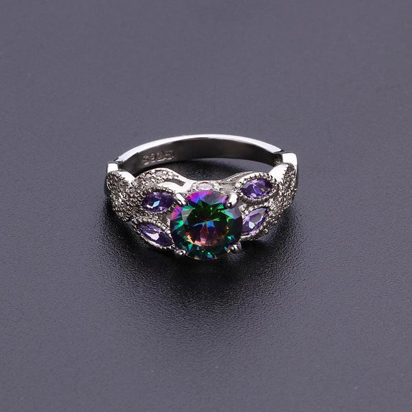 Hesheng Amazon Hot Hot Sale Colorful Water Drop Oval Zircon Women's Ring Silver Plated Exquisite Jewelry - Mamofa Global Store