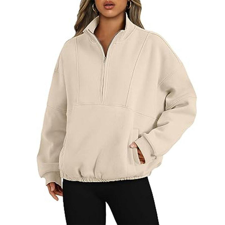 Sweater Sports Casual Women's Zipper Pocket Pullover Stand Collar Long Sleeve Shirt - Mamofa Global Store