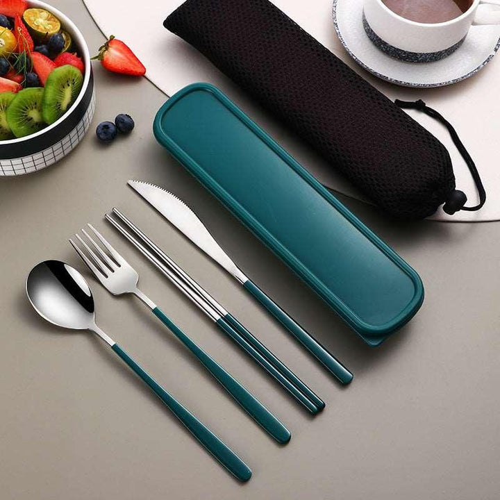 304 Dinnerware Set Flatware Kitchen Accessories Camping Travel Sets Gold Knife Fork Spoon Portable Cutlery Sets With Case - Mamofa Global Store