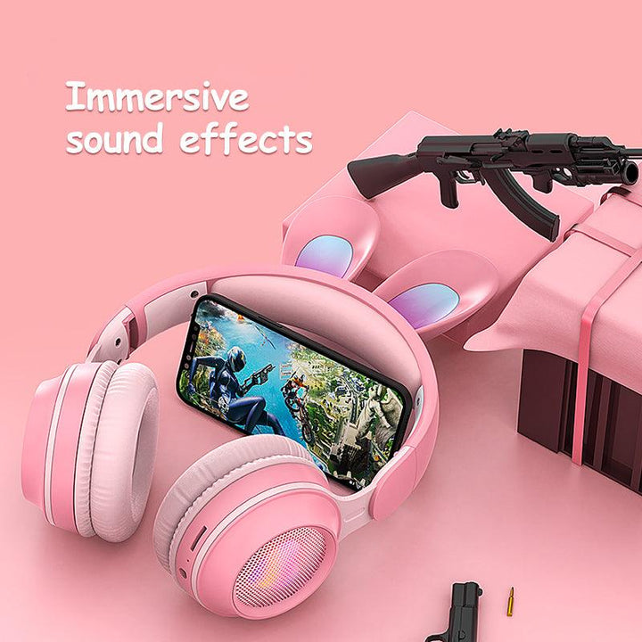 Rabbit Ear Headphones Wireless Luminous Extendable Wheat Headphones - Mamofa Global Store