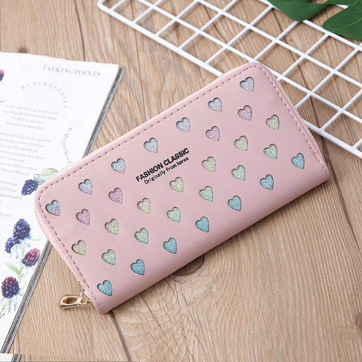 Wallet Long Letter Card Holder Hollow Heart Glittering Powder - Mamofa Global Store