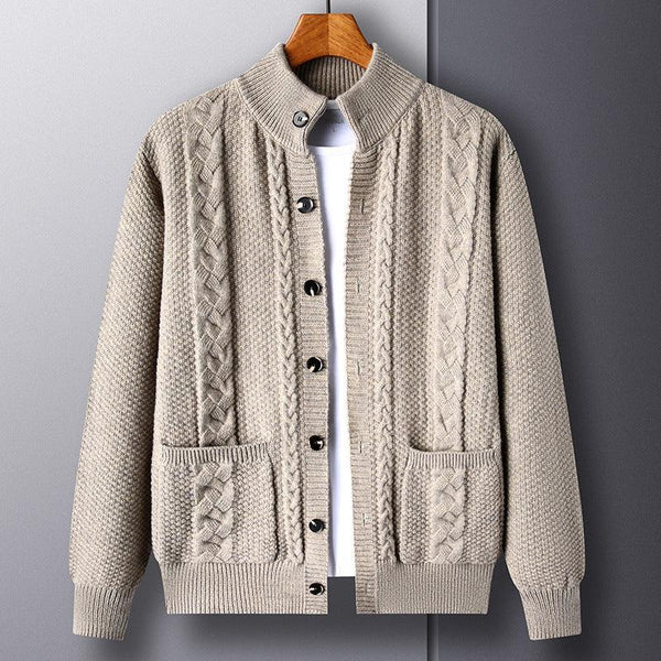 Young And Middle-aged Thick Knit Cardigan Retro Jacquard Loose-fitting Sweater Jacket - Mamofa Global Store