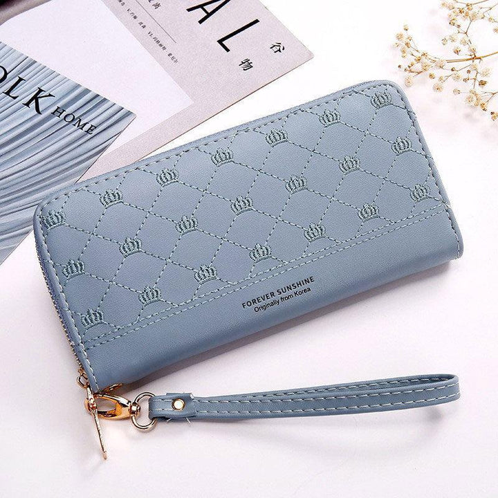 Long Crown Embroidery Thread Single Zip Clutch Wallet Women - Mamofa Global Store