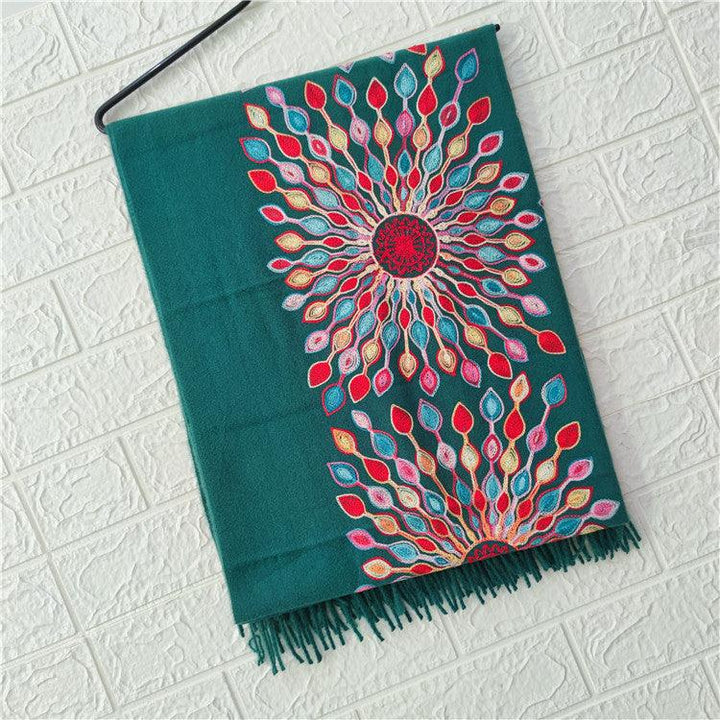 Women's Embroidered Cashmere SUNFLOWER Scarf - Mamofa Global Store