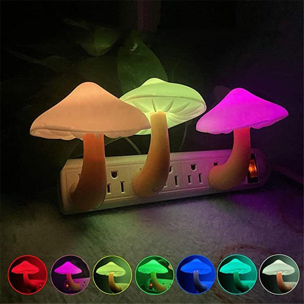 LED Night Light Mushroom Wall Socket Lamp EU US Plug Warm White Light-control Sensor Bedroom Light Home Decoration - Mamofa Global Store