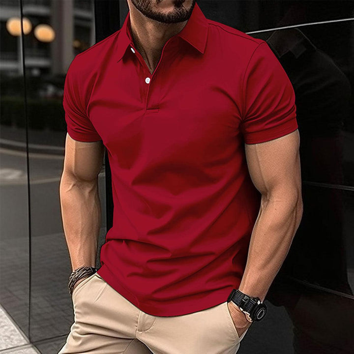 Summer Short Sleeve Polo Shirt Men Solid Color Button Lapel Button Top - Mamofa Global Store