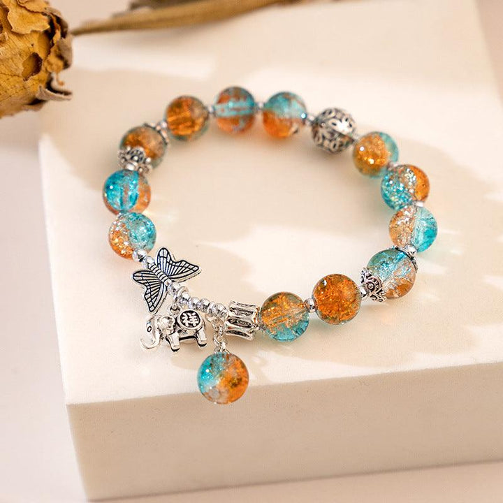 Chinese Style Butterfly Cracked Cystal Bracelet Gradient Beads Antique Silver Ladies - Mamofa Global Store