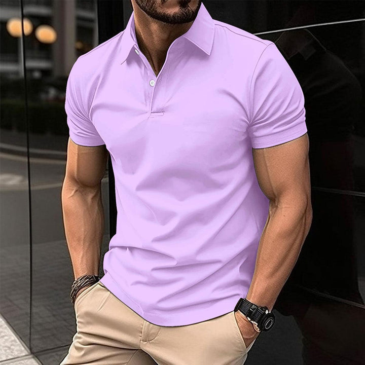 Summer Short Sleeve Polo Shirt Men Solid Color Button Lapel Button Top - Mamofa Global Store