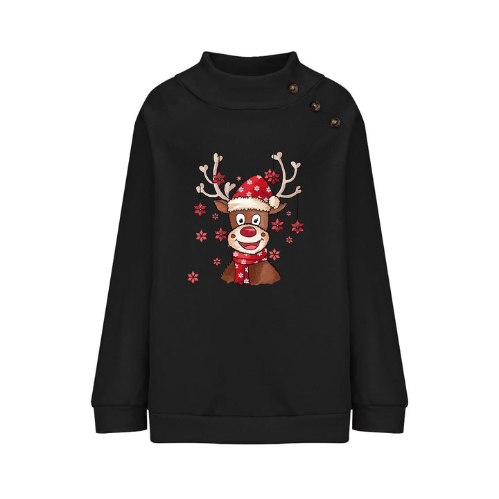 Turtleneck Buttons Christmas Deer Loose Sweater Female - Mamofa Global Store