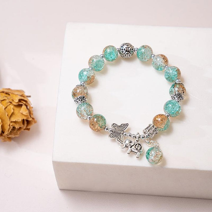 Chinese Style Butterfly Cracked Cystal Bracelet Gradient Beads Antique Silver Ladies - Mamofa Global Store