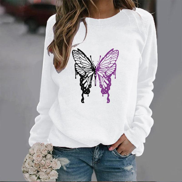 Fashion Colorized Butterfly Round Neck Sweater Printed Sports Top - Mamofa Global Store