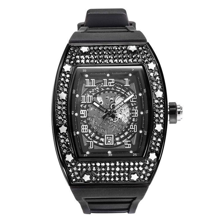 Full Diamond Tonneau Silicone Band Quartz Men's Watch - Mamofa Global Store