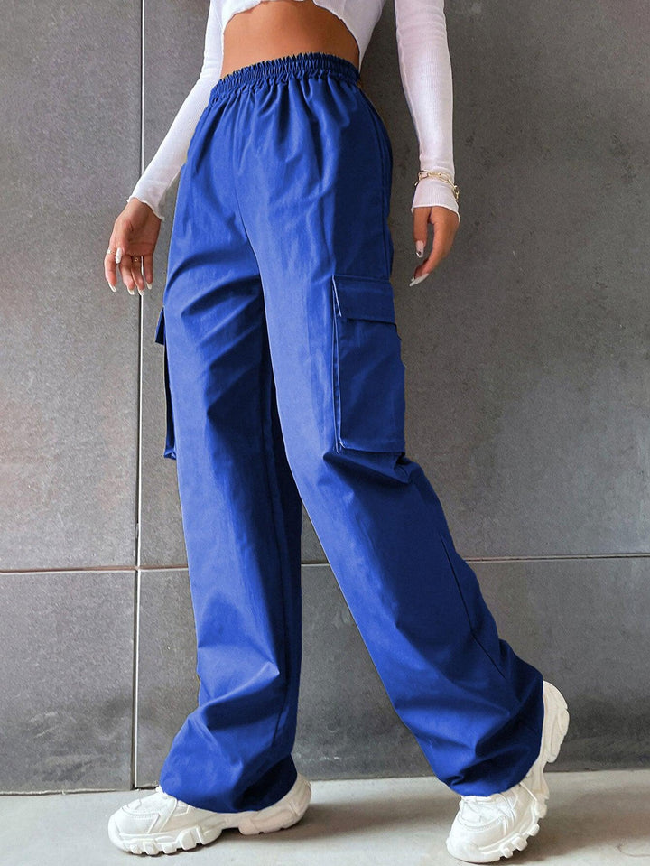 Women's Fashion Solid Color High Waist Flip Workwear With Pocket Pants - Mamofa Global Store