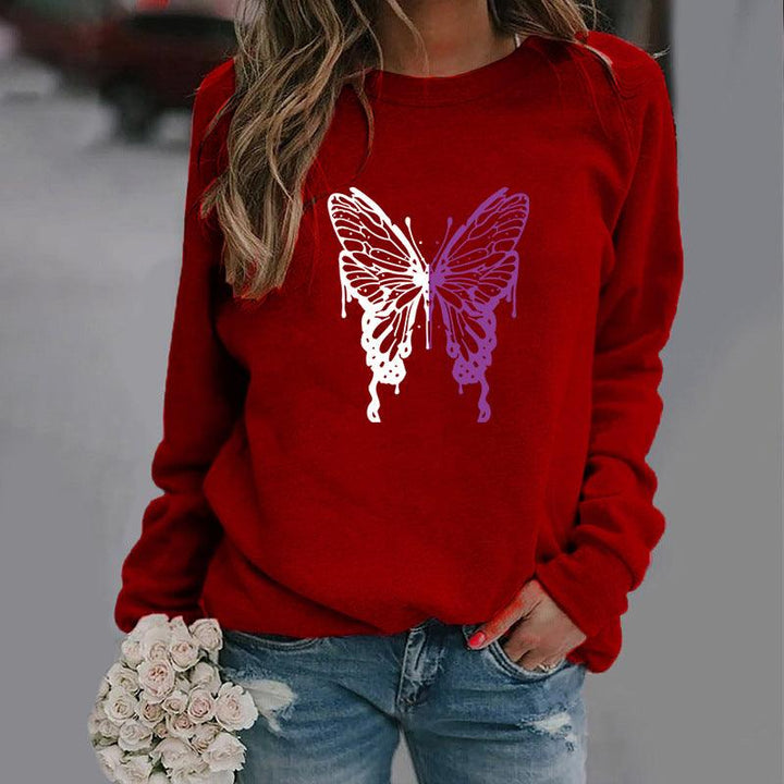 Fashion Colorized Butterfly Round Neck Sweater Printed Sports Top - Mamofa Global Store