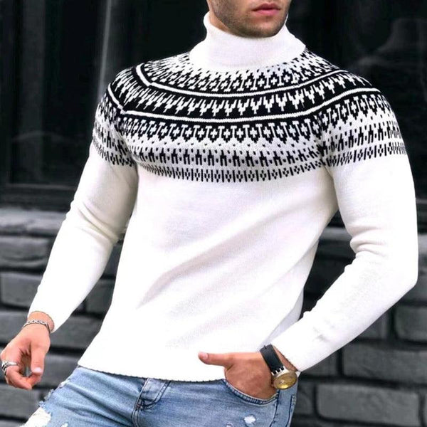 Vintage Patchwork Turtleneck Teenagers Men's Long Sleeve - Mamofa Global Store