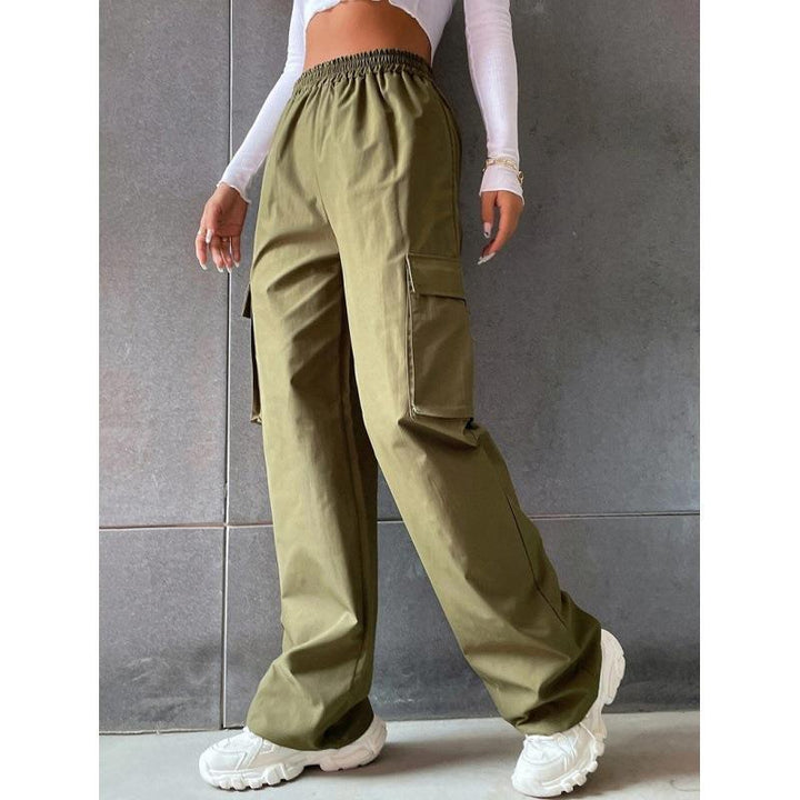 Women's Fashion Solid Color High Waist Flip Workwear With Pocket Pants - Mamofa Global Store