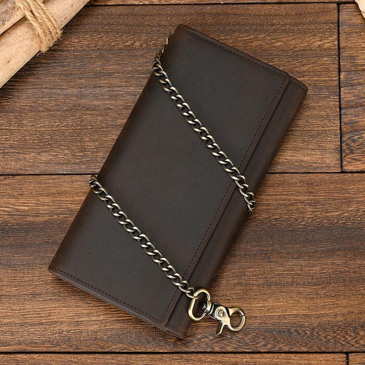 Men's Crazy Horse Leather Long Chain Anti-theft Wallet - Mamofa Global Store