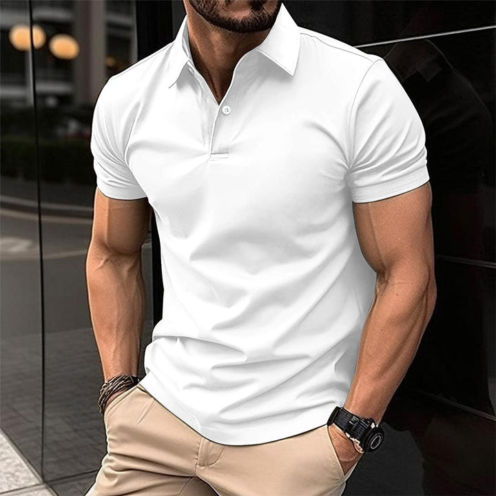 Summer Short Sleeve Polo Shirt Men Solid Color Button Lapel Button Top - Mamofa Global Store