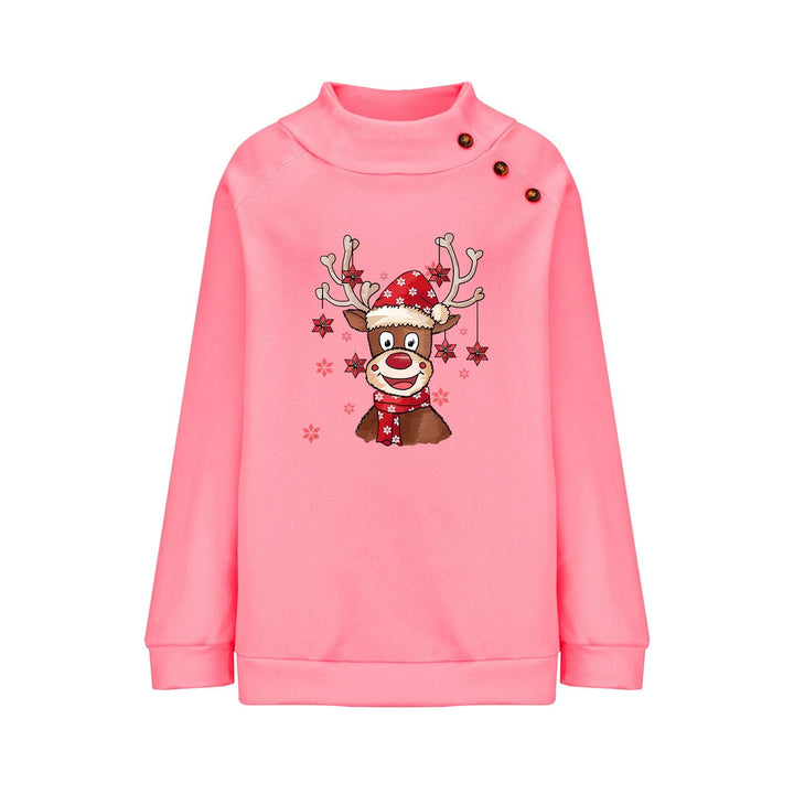 Turtleneck Buttons Christmas Deer Loose Sweater Female - Mamofa Global Store