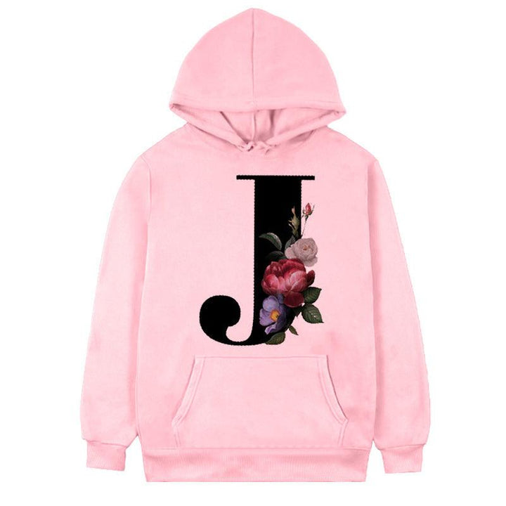 Women's 26-letter Flowers Printed Fleece Hoodie - Mamofa Global Store