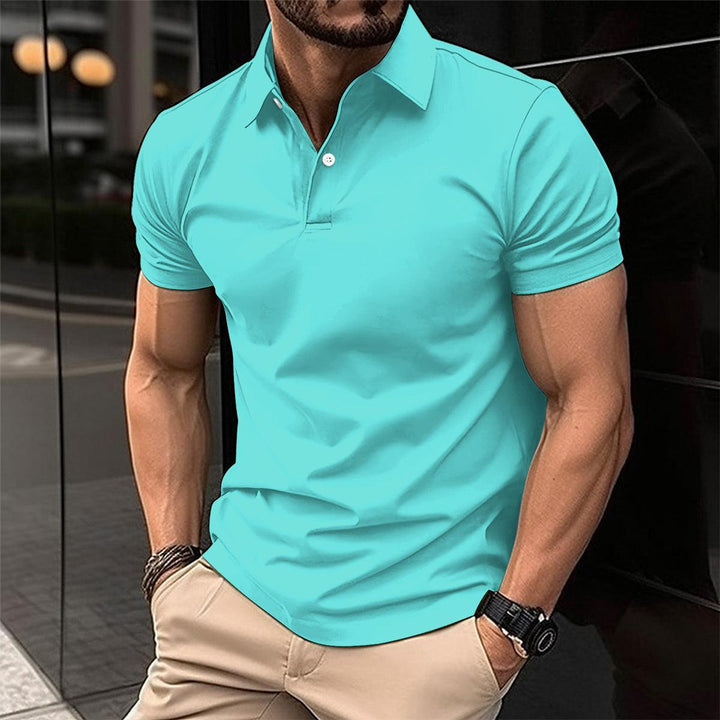 Summer Short Sleeve Polo Shirt Men Solid Color Button Lapel Button Top - Mamofa Global Store