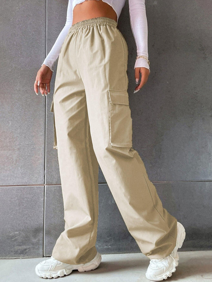 Women's Fashion Solid Color High Waist Flip Workwear With Pocket Pants - Mamofa Global Store