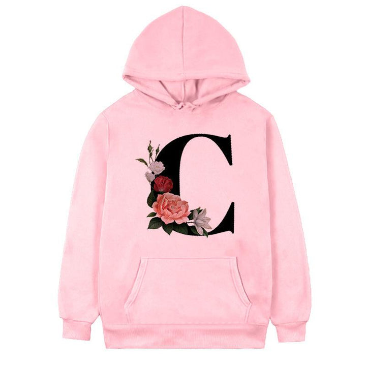 Women's 26-letter Flowers Printed Fleece Hoodie - Mamofa Global Store