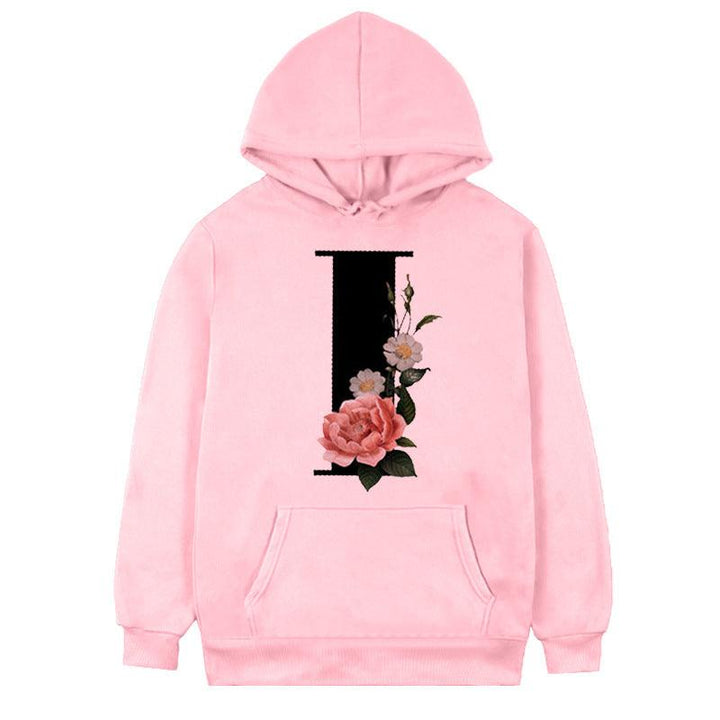 Women's 26-letter Flowers Printed Fleece Hoodie - Mamofa Global Store