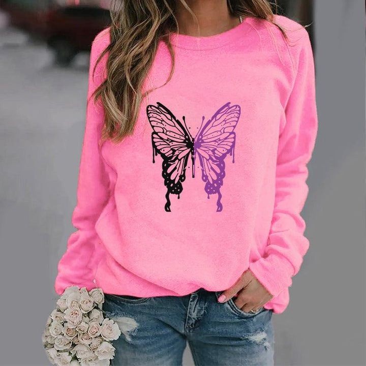 Fashion Colorized Butterfly Round Neck Sweater Printed Sports Top - Mamofa Global Store