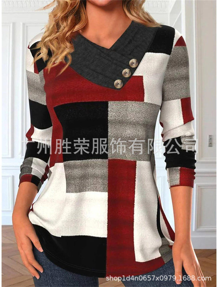 Three-button V-collar Contrast Color Long-sleeved Sweater - Mamofa Global Store