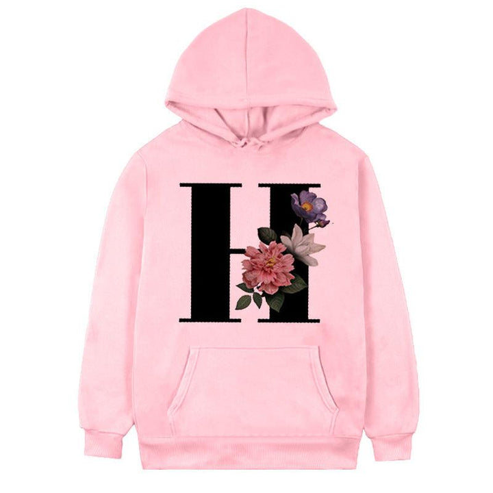 Women's 26-letter Flowers Printed Fleece Hoodie - Mamofa Global Store