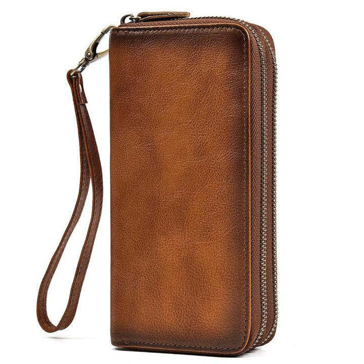 Men's Crazy Horse Leather Long Leather Zipper Wallet - Mamofa Global Store