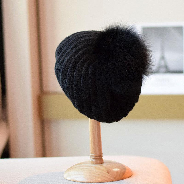 Fox Fur Ball Knitted Beret - Mamofa Global Store