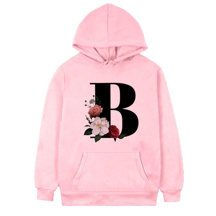 Women's 26-letter Flowers Printed Fleece Hoodie - Mamofa Global Store