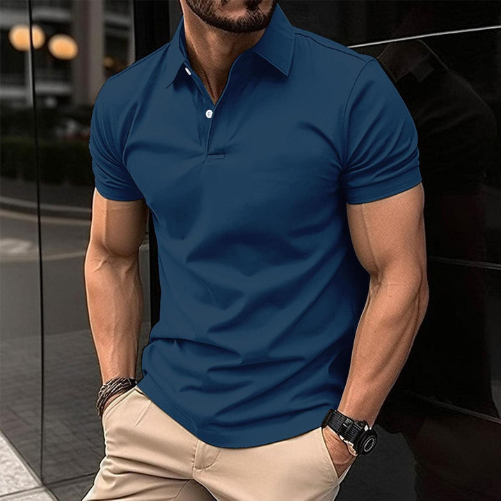 Summer Short Sleeve Polo Shirt Men Solid Color Button Lapel Button Top - Mamofa Global Store