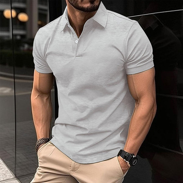 Summer Short Sleeve Polo Shirt Men Solid Color Button Lapel Button Top - Mamofa Global Store