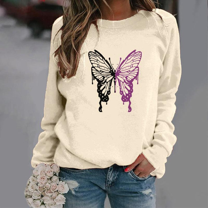 Fashion Colorized Butterfly Round Neck Sweater Printed Sports Top - Mamofa Global Store