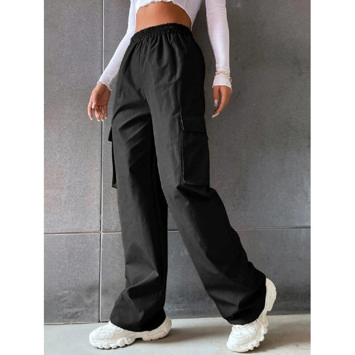 Women's Fashion Solid Color High Waist Flip Workwear With Pocket Pants - Mamofa Global Store