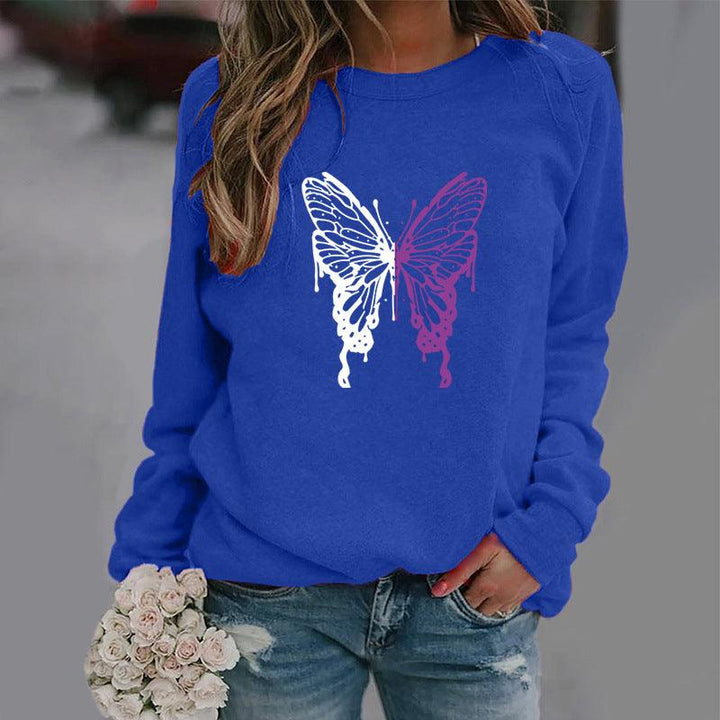 Fashion Colorized Butterfly Round Neck Sweater Printed Sports Top - Mamofa Global Store