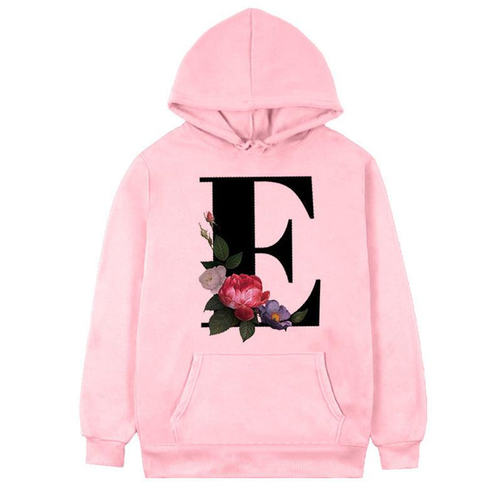 Women's 26-letter Flowers Printed Fleece Hoodie - Mamofa Global Store