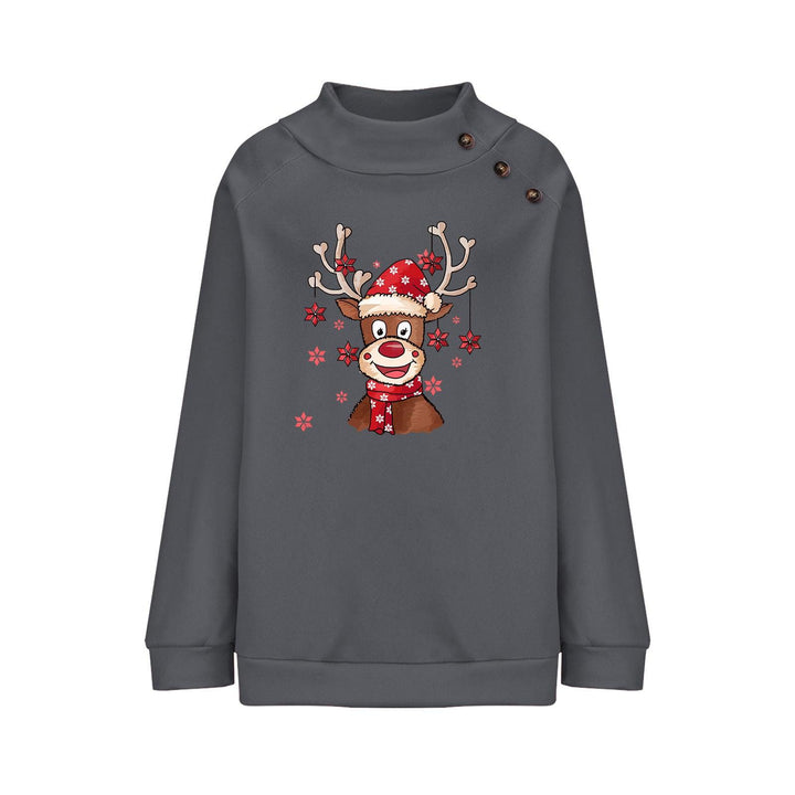 Turtleneck Buttons Christmas Deer Loose Sweater Female - Mamofa Global Store