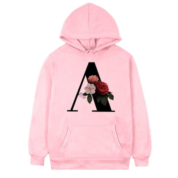 Women's 26-letter Flowers Printed Fleece Hoodie - Mamofa Global Store