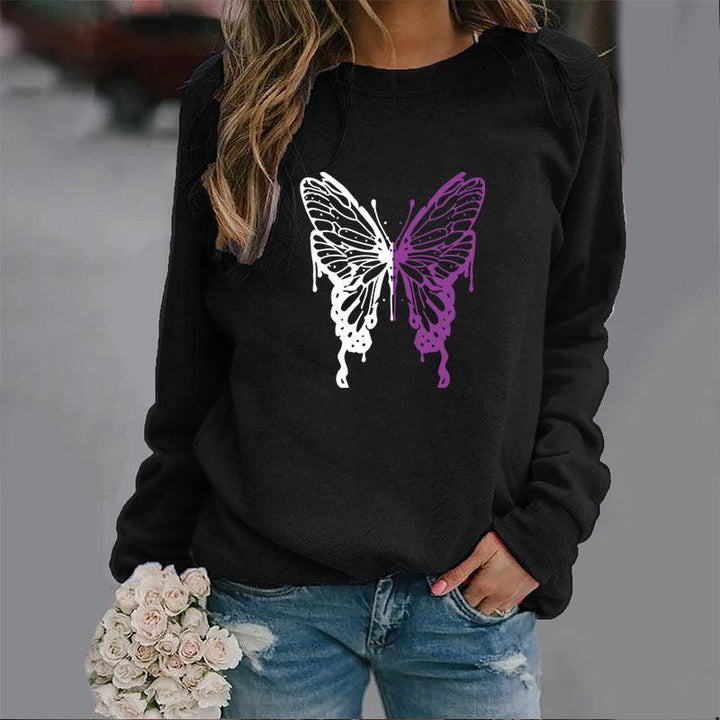 Fashion Colorized Butterfly Round Neck Sweater Printed Sports Top - Mamofa Global Store